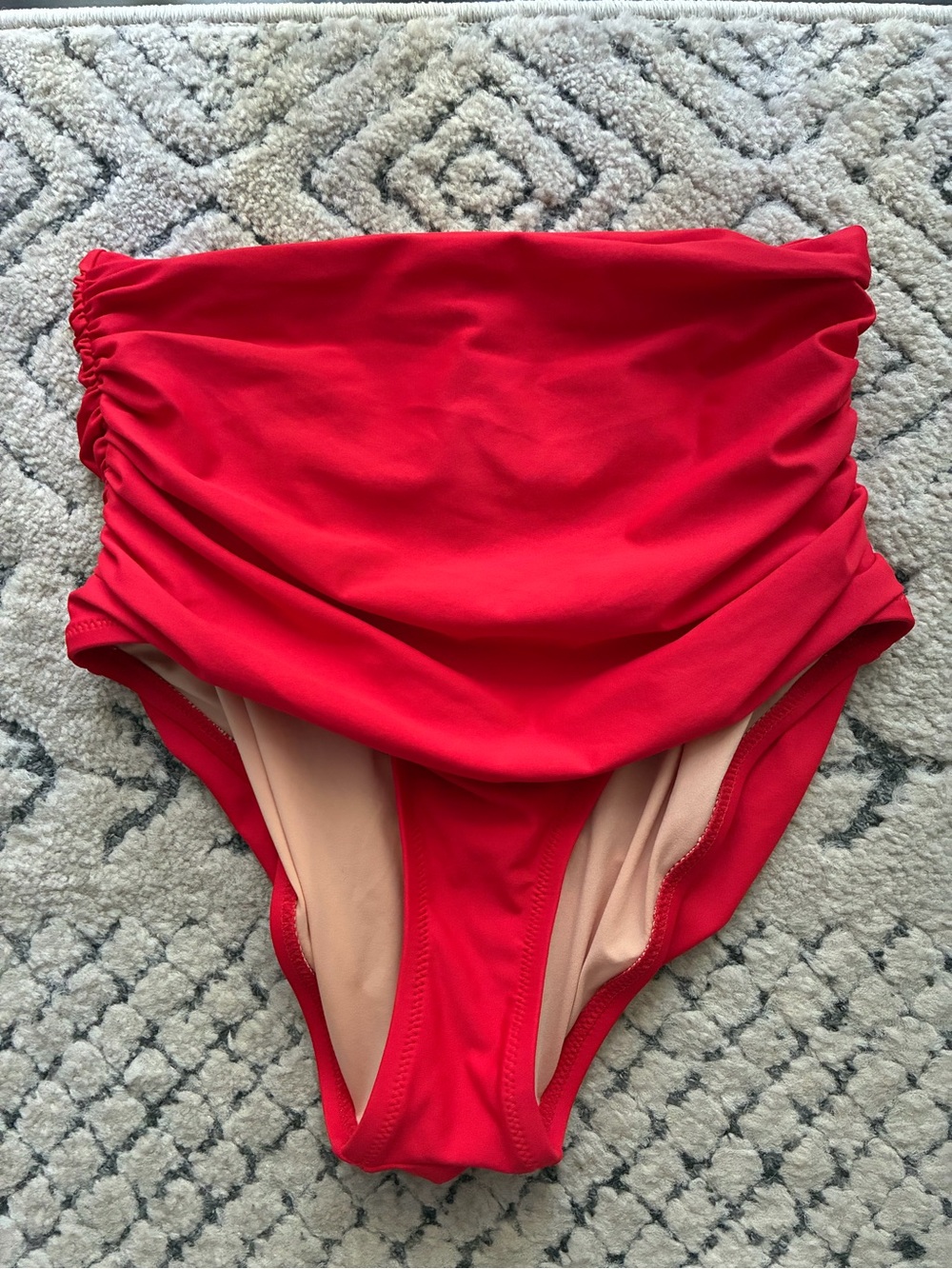 NWT- J. Crew - XS- High-Waist Ruched Bikini Bottoms in Red